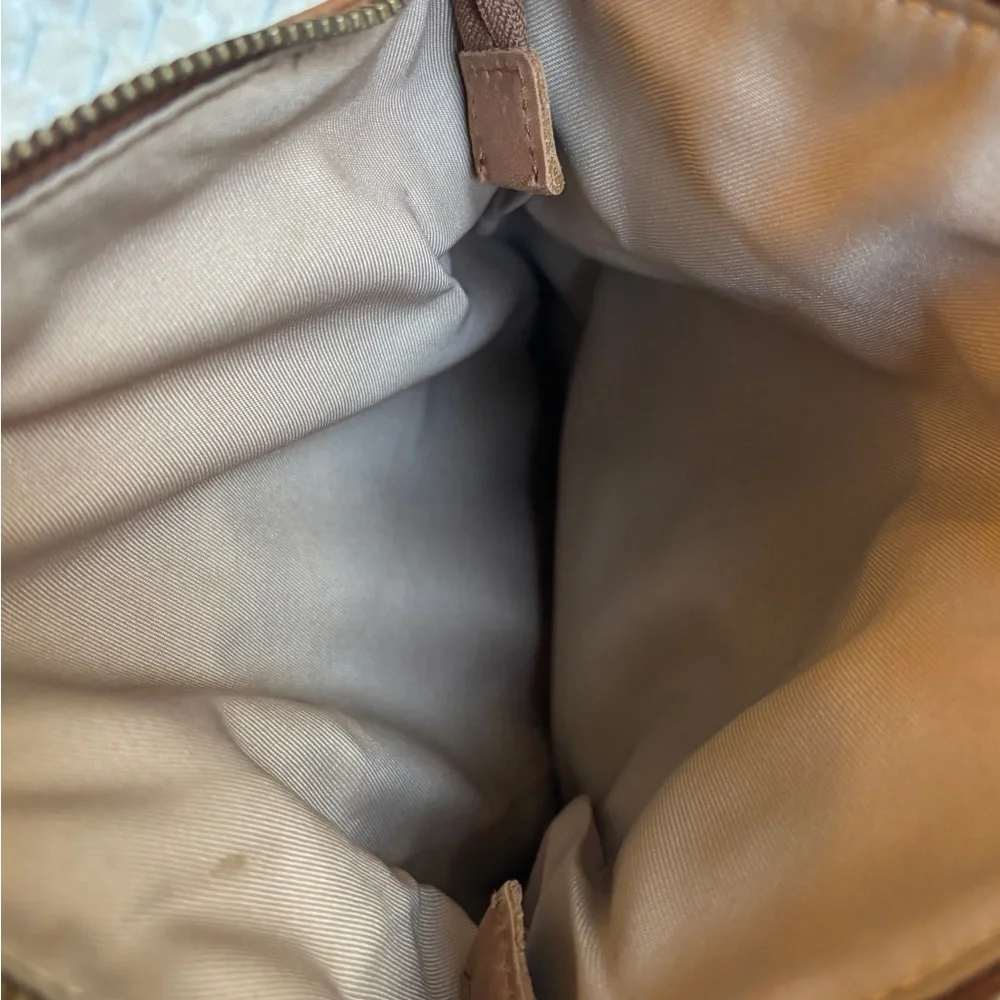 The Sak Silverlake Tan Brown Embossed Leather Crossbody Flap Brass Studs